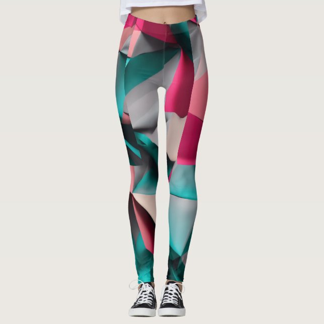 Legging design de Natal 3D Abstrato em Teal, Hot P (Frente)