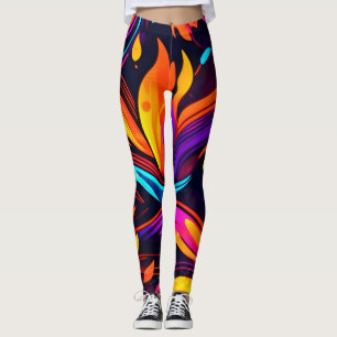 Legging Design de Neon Fire com Ícones de Fiery
