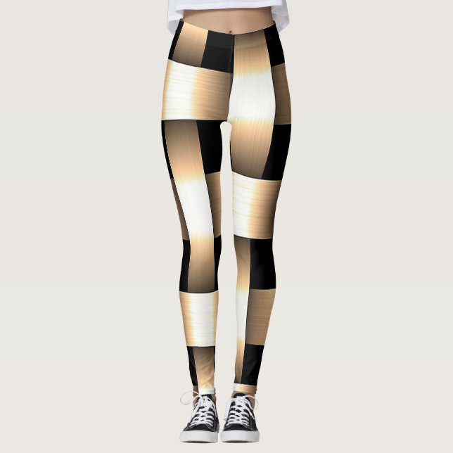 Legging Design De Onda Do ouro ~ Tan ~ Black ~ Dourado ~ (Frente)