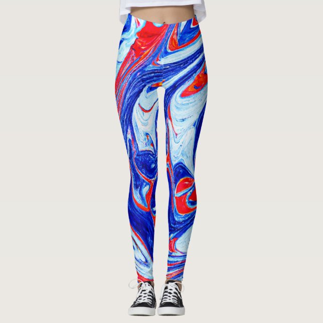Legging Design de Padrão Abstrato Azul Dinâmico (Frente)