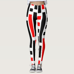 Legging Design de padrão Abstrato preto-vermelho de arte 