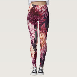 Legging Design de Padrão de Dahlia Rosa-Vermelho-Cria