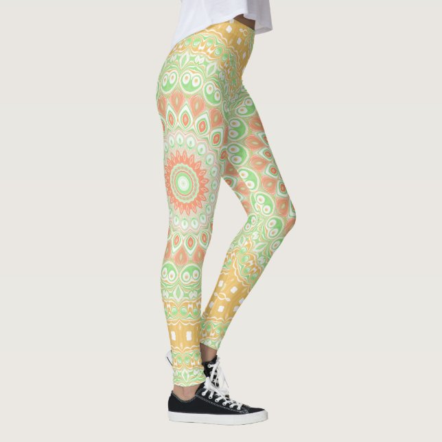 Legging Design de Padrão de Mandala Amarelo e Verde de Ver (Direita)