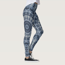 Legging Design de Padrão de Mandala Azul e Prata