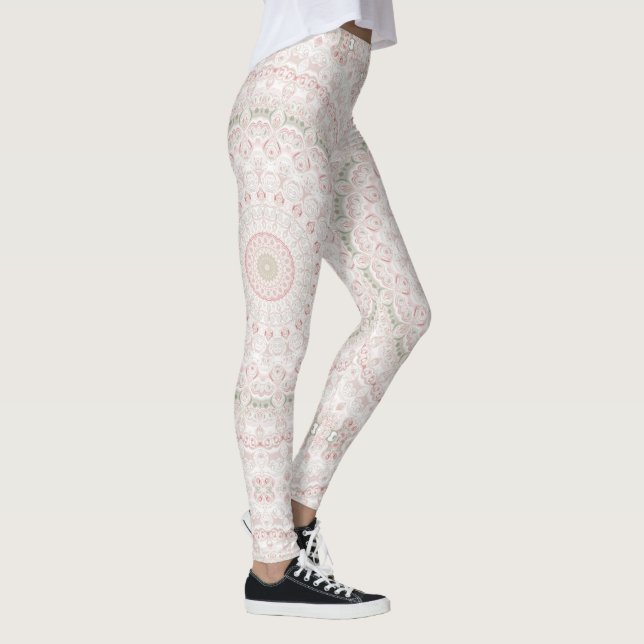 Legging Design de Padrão de Mandala Rosa Pastel e Verde (Direita)