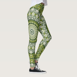 Legging Design de Padrão de Mandala Verde e Branco