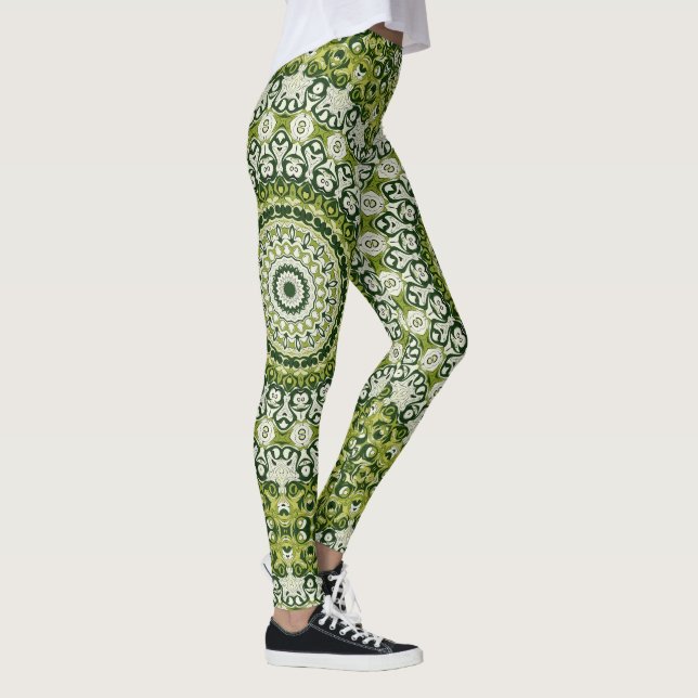 Legging Design de Padrão de Mandala Verde e Branco (Direita)