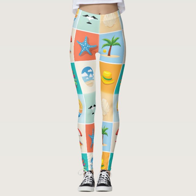 Legging Design de Padrão de Praia 3x3 (Frente)