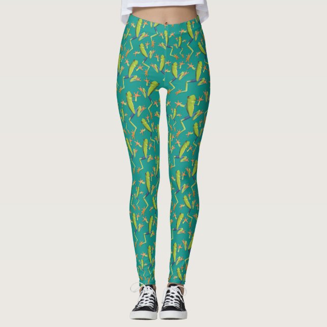 Legging Design de padrão de Sapo verde (Frente)