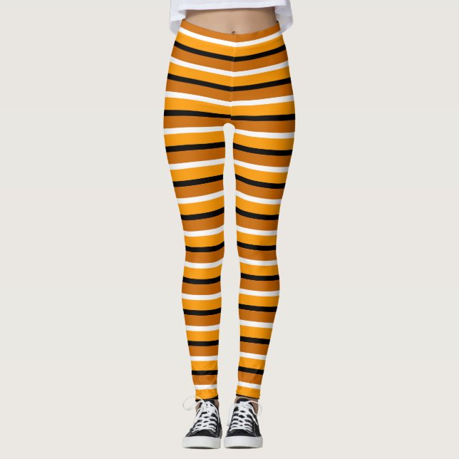 Legging Design de Padrão de Stripes Castanho Laranja (Frente)