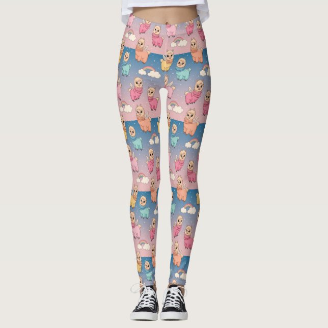Legging Design de Padrão de Unicórnio Mágico e Estrelas (Frente)