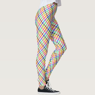 Legging Design de Padrão de Xadrez Gingham Multicolor