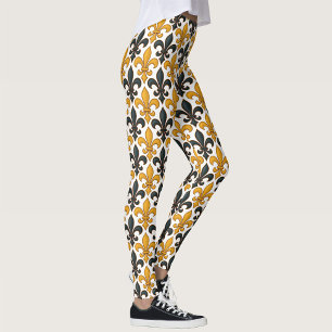 Legging Design de padrão do barroco negro amarelo Fleur-de