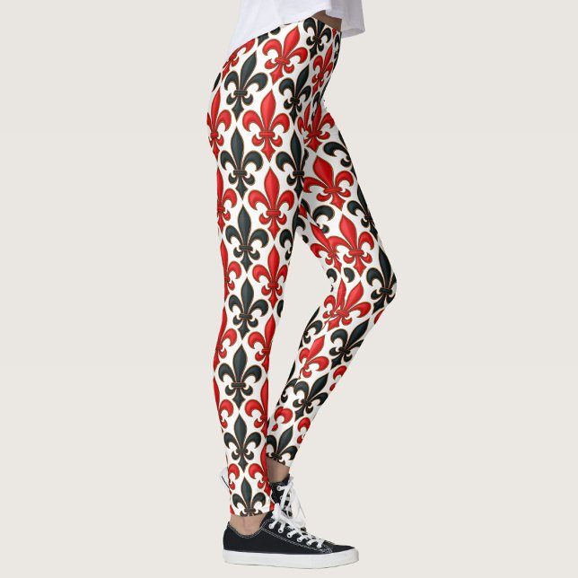 Legging Design de padrão do Red Black Barroco Fleur-de-lis (Criador carregado)