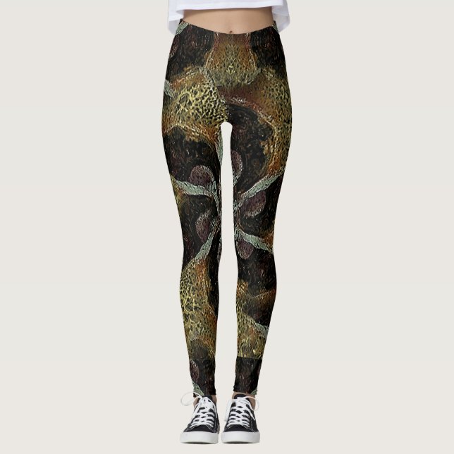 Legging design de padrão orgânico abstrato com cor quente  (Frente)