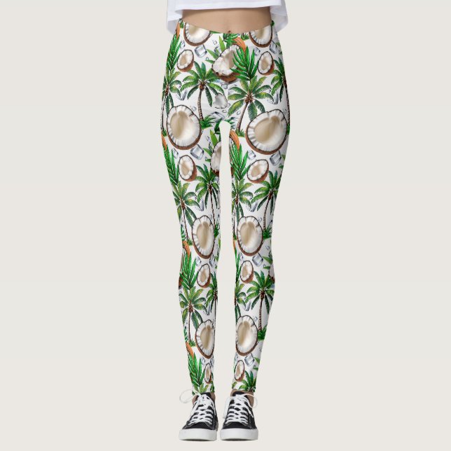 Legging Design de Padrão Tropical de Árvore de Coco (Frente)