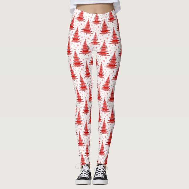 Legging Design de Padrão Vermelho da Árvore Natal (Frente)