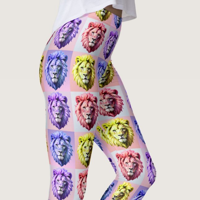 Legging Design de padrão xadrez com cabeça de leão em core (Criador carregado)