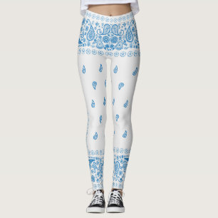 Legging Design de Paisley branco e azul