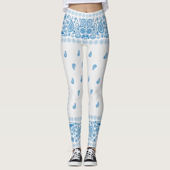 Legging Design de Paisley branco e azul (Frente)