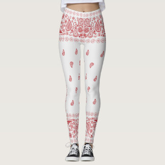 Legging Design de Paisley branco e vermelho