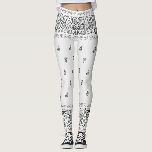 Legging Design de Paisley Preto e Branco (Frente)