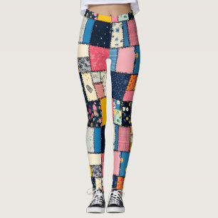 Legging Design de Patchwork Adorável, Padrão Reprodutivo