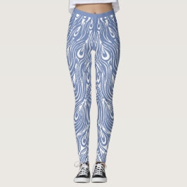 Legging Design de Pavão Azul e Branco