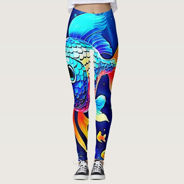 Legging Design de Peixes de Recifes Vibrantes (Frente)