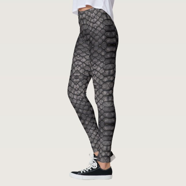 Legging Design de pele de réptil preto em uma perna (Esquerda)