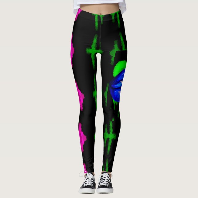 Legging design de pulverização de lábios azuis de neon nyc (Frente)