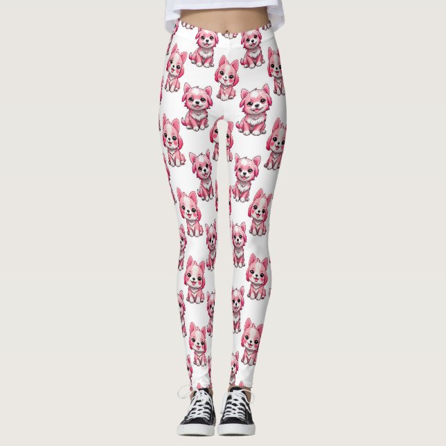 Legging Design de Puppy Dog Patterno - branco (Frente)