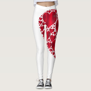 Legging Design de rendas de corações vermelhos em fundo br