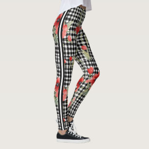 Legging Design de Rosa branco preto divertido com faixa co