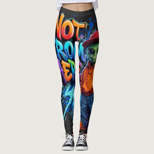 Legging Design de Rua de Alien Divertido Não é Daqui (Frente)