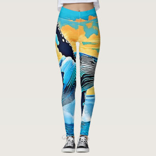 Legging Design de Salto de Liberdade Oceânica de Baleia Ju