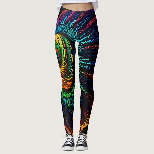 Legging Design de Shell Luminoso: Natureza em Neon (Frente)