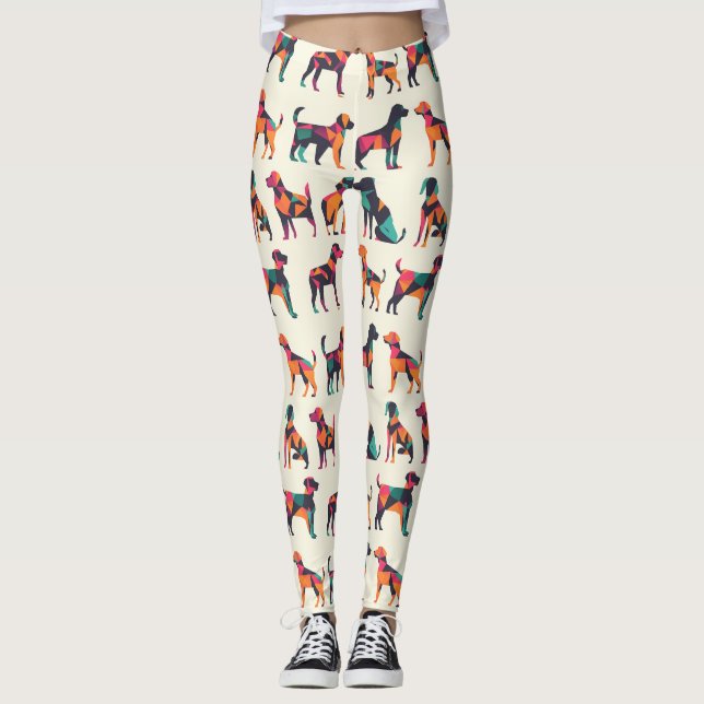 Legging Design de silhuetas de cães geométricos (Frente)