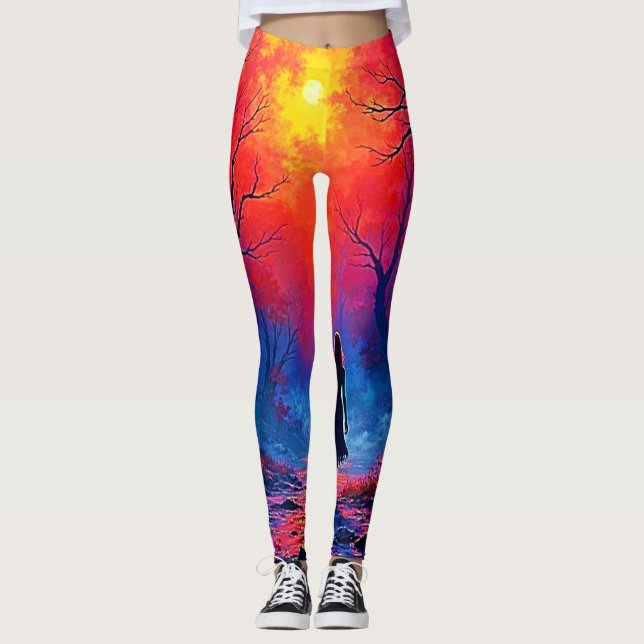 Legging Design de Solidão da Garota da Floresta Mágica (Frente)
