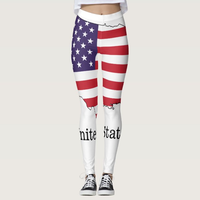 Legging Design de Souvenir da Bandeira e Mapa dos EUA (Frente)
