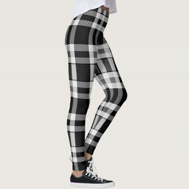 Legging Design de Tartan Xadrez Flannel Branco preto (Criador carregado)