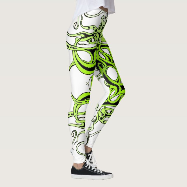 Legging Design de Tatuagem Tribal Personalizada Verde (Direita)
