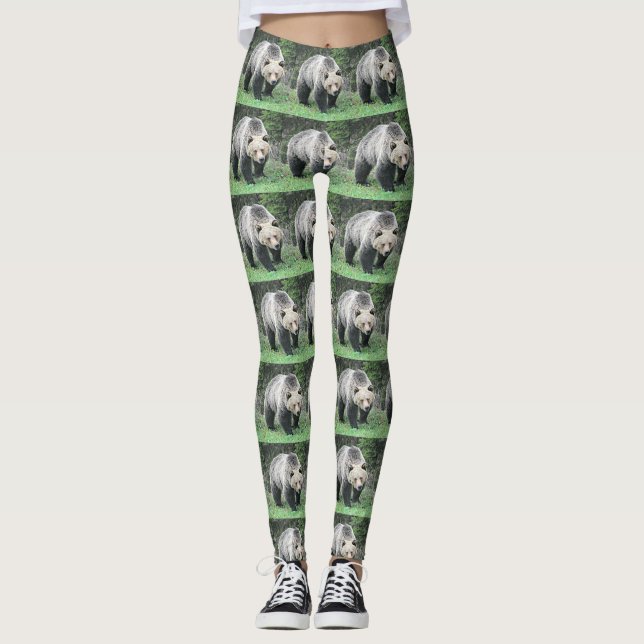 Legging Design de Telha de Floresta de Urso Pardo (Frente)