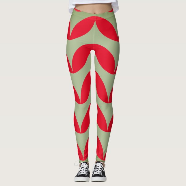 Legging Design de tendência média geométrica vermelha e ve (Frente)