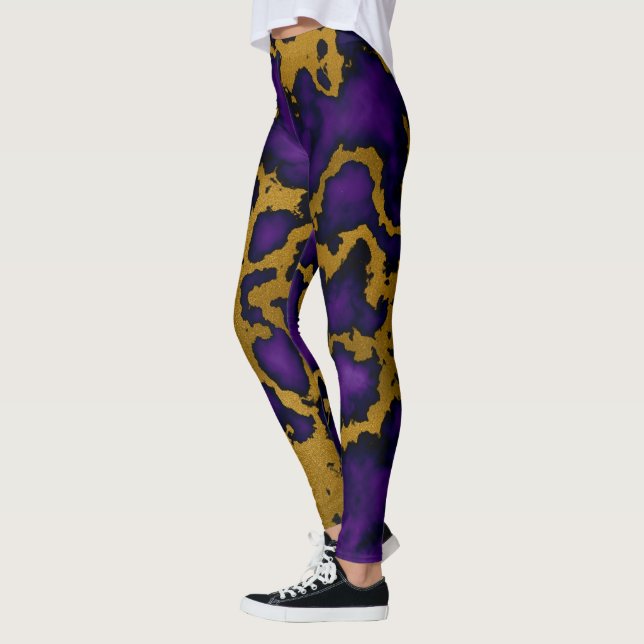 Legging Design de Textura de Mármore Roxo e Dourada (Esquerda)