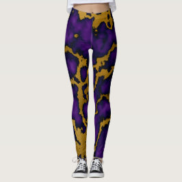 Legging Design de Textura de Mármore Roxo e Dourada