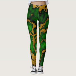 Legging Design de Textura de Mármore Verde e Dourada da Fl