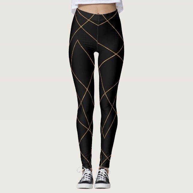 Legging Design de Traços Geométricos Modernos Dourados e P (Frente)