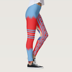 Legging design de um padrão vermelho e azul