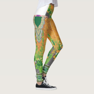 Legging design de uma parede verde e amarela pendurada